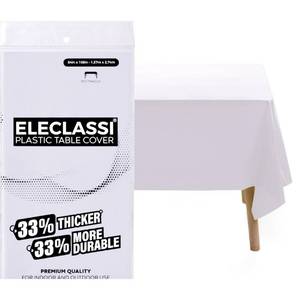 lot 39393 image: Eleclassi White 12 Pack Premium Disposable Plastic Tablecloth 54 x 108 in - Plastic Table Cloth Disposable Tablecloth for 6 or 8 Foot Rectangle Tables