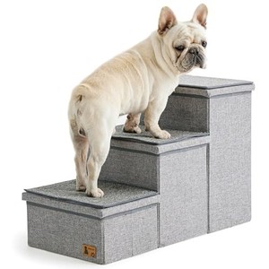 lot 39403 image: BEDELITE Dog Stairs for Small Dogs, Heavy-Loaded Foldable Pet Stairs Up to 200Lbs with Detachable Mats & Storage��3 Tiers Dog Steps for High Bed and Couch, Grey
