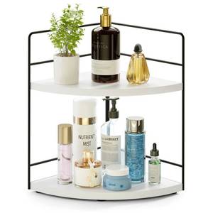 lot 39410 image: ZGO 2-Tier Bathroom Counter Organizer, Corner Skincare Organizers, Bathroom Organizer Countertop, Makeup Organizer for Vanity Storage, Bathroom Counter Storage(White)