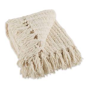 lot 39411 image: DII Chenille Luxury Thick Woven Throw with Fringe, 50x60, Cream
