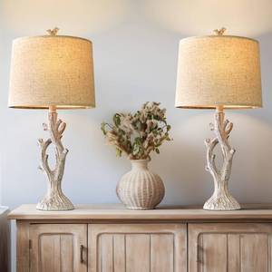 lot 39418 image: OYEARS Farmhouse Table Lamps Set of 2 for Living Room Bedroom Bedside Tree Lamp Nightstand End Table 26.25 Lamps Vintage Natural Style
