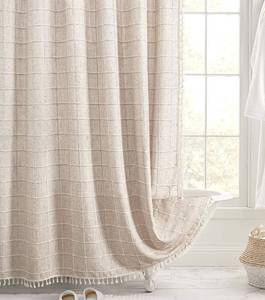 lot 39428 image: Awellife Beige Boho Shower Curtain for Bathroom Premium Quality Heavy Duty Farmhouse Linen Cute Modern Chic Bathroom Shower Curtain Set Bohemian Rustic Cottage Country Bathroom Decor