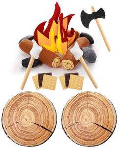 lot 39429 image: Civaner 17 Pcs Pretend Camping Play Set, 2 Decorative Round Throw Pillow, Toys Safe Fake Campfire Plush Wood Floor Cushion for Adults Dramatic Outdoor Home Decorations