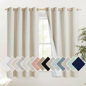 lot 39430 image: NICETOWN Natural 100% Blackout Short Curtains 63 inches Lenghth Burg for Kitchen, 2 Panels, Burlap Linen Drapes with Thermal Insulated White Liner, Keeping Out Cold Air and Heat Panels