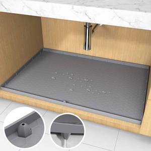 lot 39431 image: AECHY Under Sink Mat, 34 x 22 Silicone Under Sink Liner, Under Kitchen Sink Mat with Unique Drain Hole Design, Waterproof & Flexible Sink Mats for Kitchen, Bathroom and Laundry Room Gray