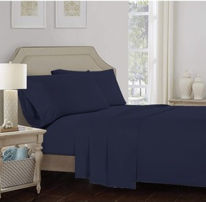 lot 39437 image: Color Sense Indigo 100% Cotton Sheets for Queen Size Bed, Ultra Soft 4 Piece Queen Indigo Sheet Set, Cool & Breathable Percale Weave Queen Bed Sheets, Fits Mattress Upto 16 Deep Pocket, Indigo Sheets