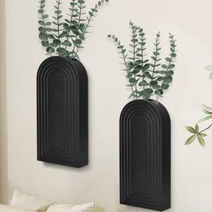 lot 39440 image: Uipame Wooden Wall Planter, Set of 2, Black, Modern Farmhouse Decor for Indoor Plants, Hanging Planter for Living Room, Bathroom Decor, Dried Flowers and Faux Greenery