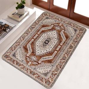 lot 39441 image: Washable Indoor Small Doormat, 2x3 Area Rug Non Slip Retro Floor Mat Distressed Faux Wool Carpet Beige Brown Bedroom Rug Welcome Mats Bath Rugs for Living Room Entryway Kitchen Bathroom