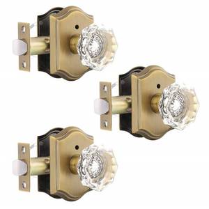 lot 39452 image: Gobrico 3 Pack Privacy Crystal Glass Door knobs with Lock,Heavy Duty Door Locksets with Diamond Crystal Knob,Keyless Door Handles for Bathroom Bedroom,Antique Brass Plate