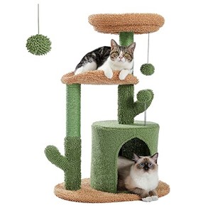 lot 39458 image: PAWZ Road Cat Tree 32 Inches Cactus Cat Tower with Sisal Covered Scratching Post, Cozy Condo, Plush Perches and Fluffy Balls for Indoor Cats