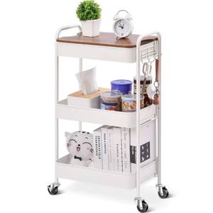 lot 39459 image: TOOLF 3-Tier Rolling Cart, Metal Utility Cart with Detachable Tray Top, Storage Craft Art Cart Trolley Organizer Serving Cart Easy Assembly for Office, Bathroom, Kitchen, Kids Room, Classroom