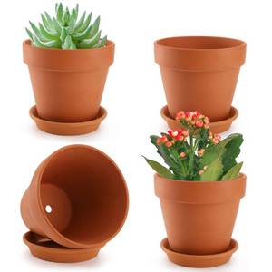 lot 39470 image: Suwimut 4 Pack Terracotta Plant Pots with Saucer, Large 6 Inch Terra Cotta Plant Pot with Drainage Hole, Clay Flower Pot with Tray for Indoor Outdoor Plant, Crafts Terra Cotta Planter