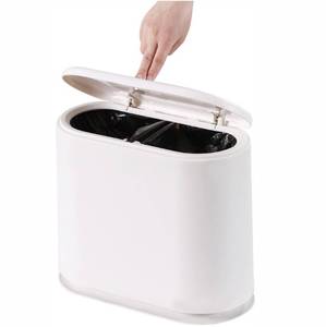lot 39475 image: Cq acrylic 8L Slim Plastic Trash Can 2.1 Gallon Small Narrow Garbage Can with Press Top Lid,Dog Proof Wastebasket Trash Can for Bathroom,Living Room,Bedroom,Kitchen,Office,White