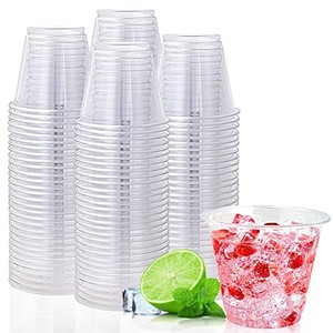 lot 39482 image: Lilymicky 200 Pack 9 oz Clear Plastic Cups, 9 Ounce Disposable Plastic Drinking Cups, Crystal Clear PET Plastic Cups for Parties, Wedding, Christmas Day