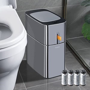 lot 39483 image: MOPUP Bathroom Trash Cans with Lids  4.5 Gallon Motion Sensor Stainless Steel Automatic Privacy Garbage Can  Smart Dogproof Trash Bin for Bedroom,Office,Toilet,RV