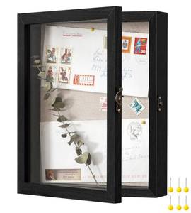 lot 39496 image: eletecpro 8x10 Shadow Box with Glass Cover and Linen Back, 2.5 Inches Deep Display Case Horizontal & Vertical with Metal Latch for Memorabilia, Wedding, Flowers and Gifts, Black