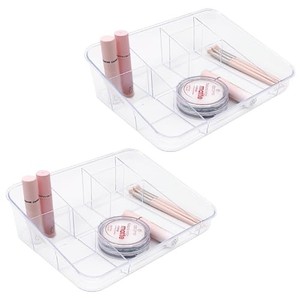 lot 39498 image: SUNFICON 2 Pack Makeup Organizer Tray Cosmetic Display Case Office Stationery Storage Holder Countertop Storage Unit Makeup Box for Bathroom Drawers,Vanities Office Desk,Washable Crystal Clear Acrylic