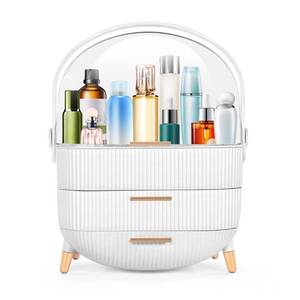 lot 39501 image: RMAN Makeup Organizer for Vanity Make up and Cosmetics Storage with Lid and Drawers Skincare Organizers Display Cases for Countertop Bathroom Dresser