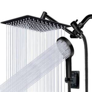 lot 39503 image: Yurnomy 8 inch Multifunction High Pressure Rain Shower Head with Handheld Spray Combo with 11 Angle Adjustable Extension ArmFlow RegulatorShower System(Matt Black)