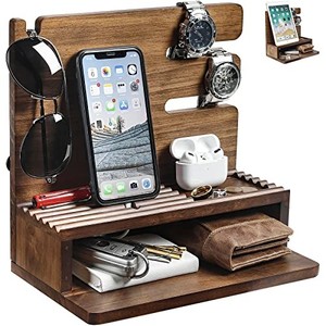 lot 39521 image: Homde Solid Wood Charging Station StorageNightstand Organizer for Multiple Devices Including Phone, Smart Watch, Laptop, Tablet Perfect as an Electronic Organizer Gift for Men