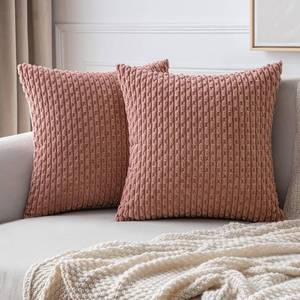 lot 39524 image: MIULEE Throw Pillow Covers Soft Corduroy Decorative Set of 2 Boho Striped Pillow Covers Pillowcases Farmhouse Home Decor for Couch Bed Sofa Living Room 24x24 Inch Blush Pink