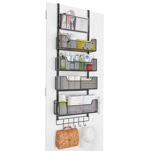 lot 39532 image: Adjustable Over The Door Organizer, Hanging Door Storage with 4 Metal Baskets and PVC Pocket Wall Mount, Strong Load-Bearing Behind Door Organizer for Bathroom Bedroom Closet Pantry Cabinet, Black