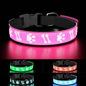 lot 39822 image: TOPOTO Light Up Dog Collar, 3D Design LED Dog Collars, Adjustable Light Dog Collar USB Rechargeable Night Walk Safety Dog Collar for Medium Dogs, Pink