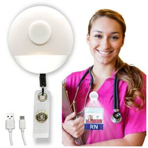 lot 39827 image: Original BadgeBright Night Shift Nurse Badge Reel Light, Retractable, Rechargeable Nurse Light Clip On Flashlight, Nurse Badge Holder, Nurse Accessories for Work (White, Single Pack)