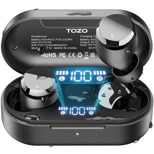 lot 39832 image: TOZO T12 (Compact Ergonomic Edition) Wireless Earbuds Bluetooth 5.3 Headphones, Call ENC Noise Cancelling Mic, 55Hrs Playtime App Customize EQ IPX8 Waterproof LED Digital Display Premium Sound Headset