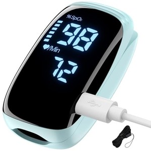 lot 39855 image: Fingertip Pulse Oximeter, Oxygen Meter Finger Blood Oxygen Saturation with Lanyard Pulse Monitor Rechargeable, Spo2 Reading for Home, Outdoor Sports TY05 Blue