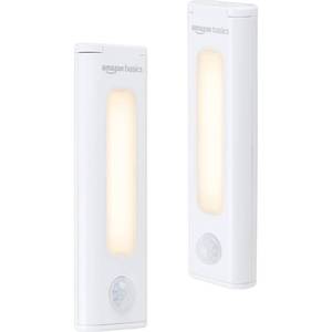 lot 39862 image: Amazon Basics LED Stick On Lights, Battery Operated, Motion Sensing, Wireless, 40 Lumens, Portable Light, Under Cabinet Lighting, Closet, Kitchen, Pack of 2, White