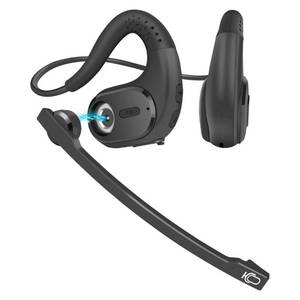 lot 39873 image: Seflorgo Trucker Bluetooth Headset, Open Ear Headphones with Detachable Noise Cancelling Mic, Wireless V5.3 Computer Headset with Boom Mic for Skype Zoom Face Time (Black)