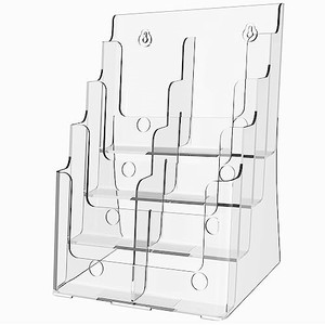 lot 39887 image: Hemsyc Brochure Holder 4 Tier 8.5 x 11 Brochure Display Stand with Removable Divider for 4 x 9 Acrylic Brochure Holders Clear Flyer Holder Pamphlet Display Stand Literature Holder, 1 Pack