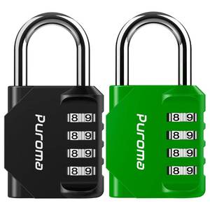 lot 39893 image: Puroma 2 Pack Combination Lock 4 Digit Locker Lock Outdoor Waterproof Padlock for School Gym Locker, Sports Locker, Fence, Toolbox, Gate, Case, Hasp Storage (Green & Black)