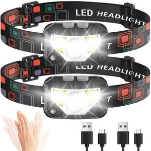lot 39897 image: GOANDO Rechargeable Headlamp LED 1200 Lumen Head Lamp with 8 Mode Motion Sensor White Red Light Waterproof Headlight for Running Cycling Working Camping HL-DJ