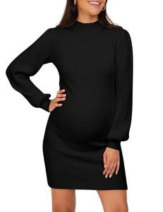 lot 39900 image: Lueluoye Maternity Mock Neckline Long Puff Sleeve Dress Sweater for Women Wedding Guest Slim Fit Bodycon Baby Shower Photoshoot Outfits Black M