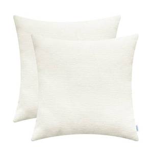 lot 39903 image: CaliTime Pack of 2 Cozy Throw Pillow Covers Cases for Couch Sofa Home Decoration Solid Dyed Soft Chenille 22 X 22 Inches Cream