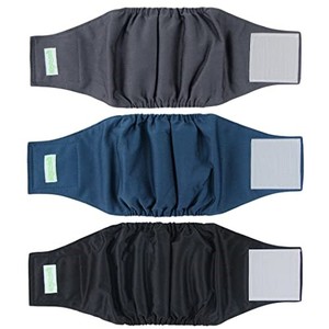 lot 39921 image: wegreeco Washable Dog Diapers - Washable Male Dog Belly Wrap - Pack of 3 - (Black, Charcoal, Navy, Medium)