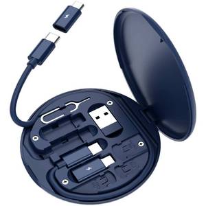 lot 39931 image: Multi USB Charging Adapter Cable Kit, USB C to Lighting Adapter Box, Conversion Set USB A & Type C to Male MicroType CLightning, Data Transfer, Card Storage, Tray Eject Pin, Phone Holder (Blue)