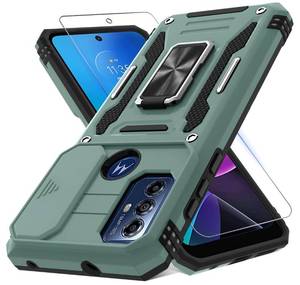 lot 39945 image: for Moto G Play 2023 Case with Slide Camera CoverScreen Protector,Rotated Ring Kickstand Military Grade Shockproof Protective Cover for Moto G Power 2022G Play 2023-Green
