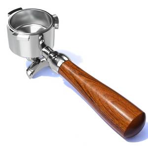 lot 39982 image: 51mm Spouted Portafilter, Double Spout Espresso Portafilter 3 Ears Fits DeLonghi Dedica EC680 EC685 EC885, SUS 304  Natural Wood Handle