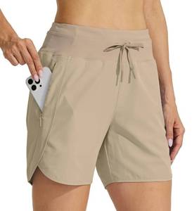 lot 39991 image: Willit Womens 5 Athletic Running Shorts Quick Dry Workout Hiking Shorts High Waisted Active Shorts Zipper Pocket Khaki M