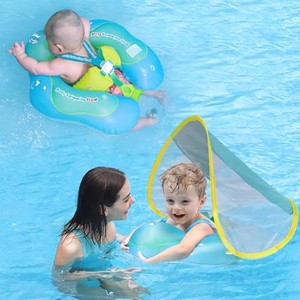 lot 39993 image: Free Swimming Baby Inflatable Baby Swim Float with Sun Canopy Size Improved Infant Pool Floaties Swimming Pool Toys for The Age of 3-72 Months(Blue, L)
