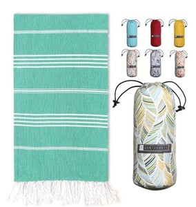 lot 39995 image: BAY LAUREL Turkish Beach Towel with Travel Bag 39 x 71 Quick Dry Sand Free Lightweight Large Oversized Beach Towel Turkish Towels Light Beach Towel Travel Towels (Live Green)