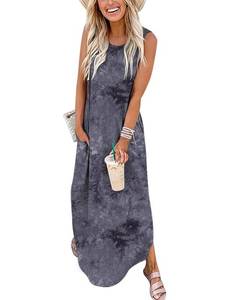 lot 40000 image: ANRABESS Women Casual Loose Sundress Sleeveless Split Maxi Long Beach Shirt Dress Travel Vacation 2024 Summer Outfits Tie Dye Small