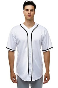 lot 40005 image: JC DISTRO Mens Short Sleeve Plain Button Down Baseball Jersey Team Jersey White Large