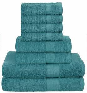 lot 40006 image: GLAMBURG Ultra Soft 8-Piece Towel Set - 100% Pure Ringspun Cotton, Contains 2 Oversized Bath Towels 27x54, 2 Hand Towels 16x28, 4 Wash Cloths 13x13 - Ideal for Everyday use, Hotel & Spa - Teal