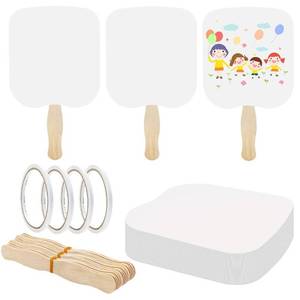 lot 40025 image: Fansunta 30 Pieces Church Fans Handheld Set, Including Fan Handle Craft Sticks Wavy Wooden Sticks, Blank White Cardstock, Double Sided Tape Church Fans for DIY Crafting Painting