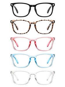 lot 40031 image: CCVOO 5 Pack Reading Glasses Blue Light Blocking WomenMen, Anti UV RayGlare Readers Fashion Eyeglasses with Spring Hinge (B4 Mix,1.00)
