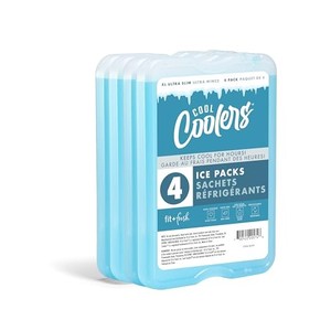 lot 40033 image: Cool Coolers by Fit & Fresh 4 Pack XL Slim Ice Packs, Quick Freeze Space Saving Reusable Ice Packs for Lunch Boxes or Coolers, Blue, 239ICE